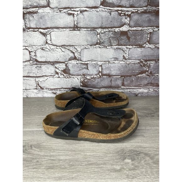 Birkenstock Gizeh Black Leather Thong Cork Strap Sandals Women Sz 37EU/6.5M US - Picture 4 of 16